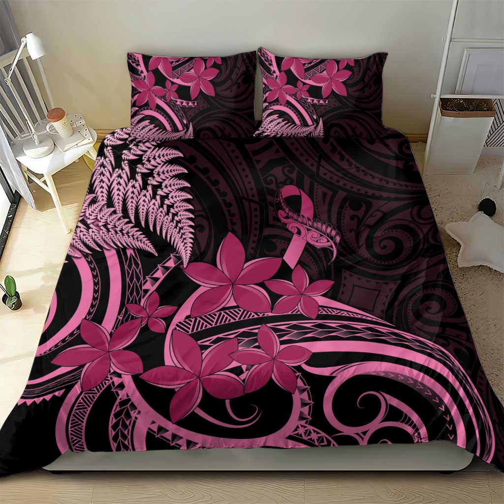 Aotearoa Maori Bedding Set Pink Fern Ribbons on Black - Polynesian Pride