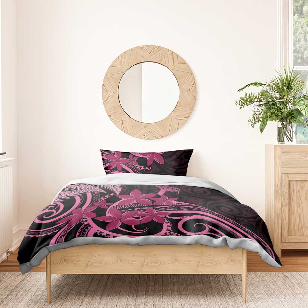Aotearoa Maori Bedding Set Pink Fern Ribbons on Black - Polynesian Pride