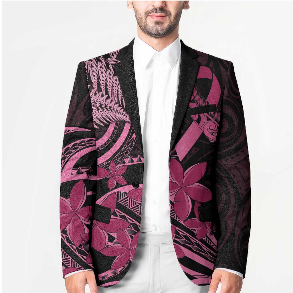 Aotearoa Maori Blazer Pink Fern Ribbons on Black - Polynesian Pride