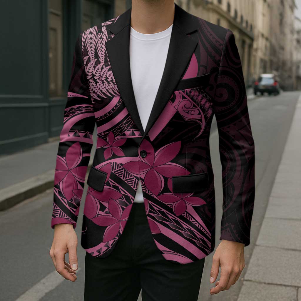Aotearoa Maori Blazer Pink Fern Ribbons on Black - Polynesian Pride