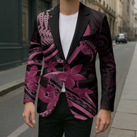 Aotearoa Maori Blazer Pink Fern Ribbons on Black - Polynesian Pride