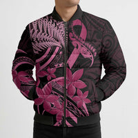 Aotearoa Maori Bomber Puffer Jacket Pink Fern Ribbons on Black - Polynesian Pride