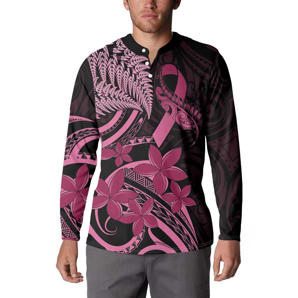 Aotearoa Maori Button Sweatshirt Pink Fern Ribbons on Black - Polynesian Pride