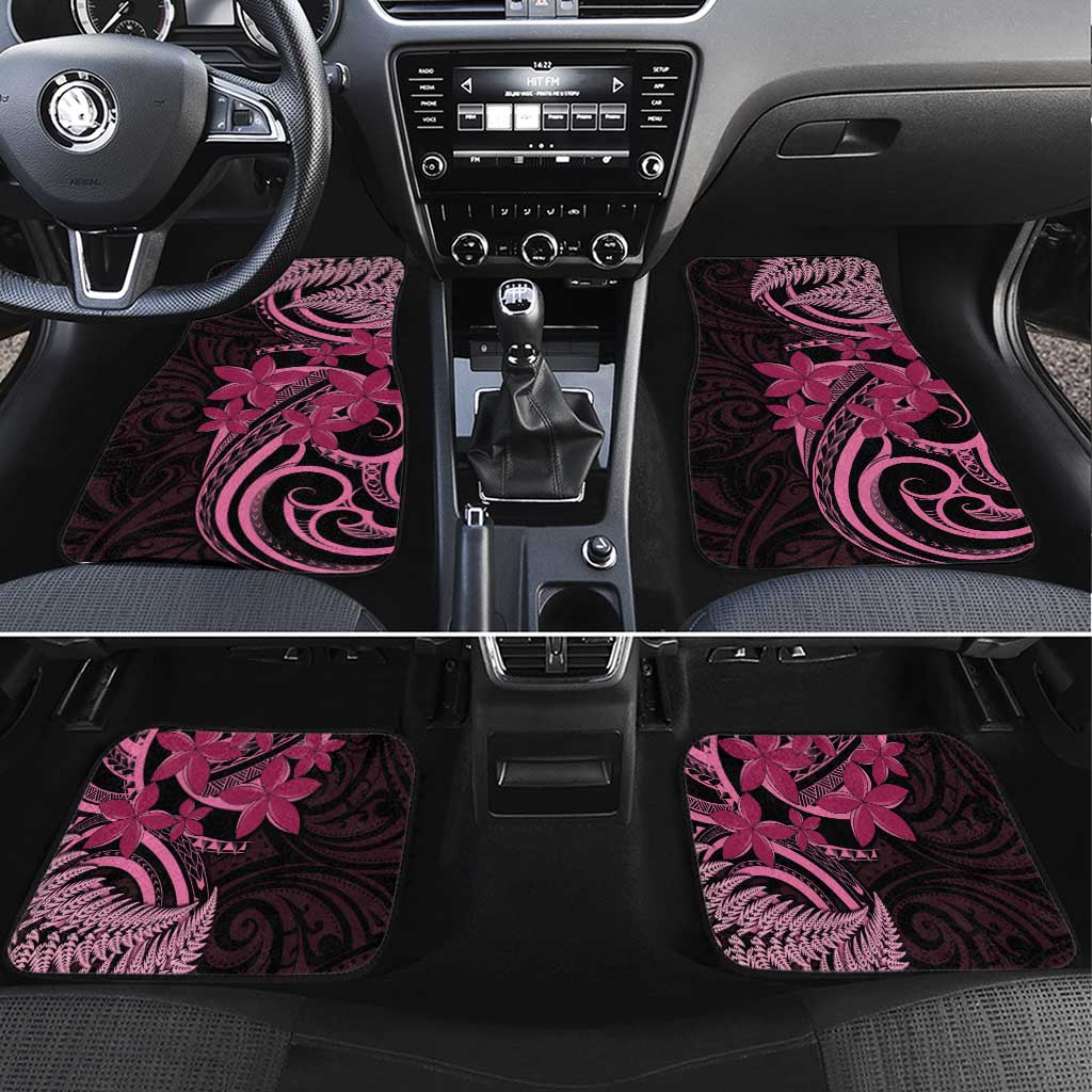 Aotearoa Maori Car Mats Pink Fern Ribbons on Black - Polynesian Pride