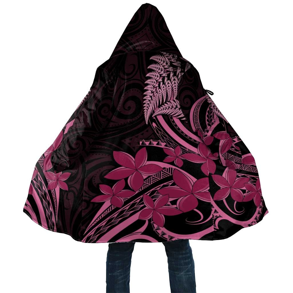 Aotearoa Maori Cloak Pink Fern Ribbons on Black - Polynesian Pride