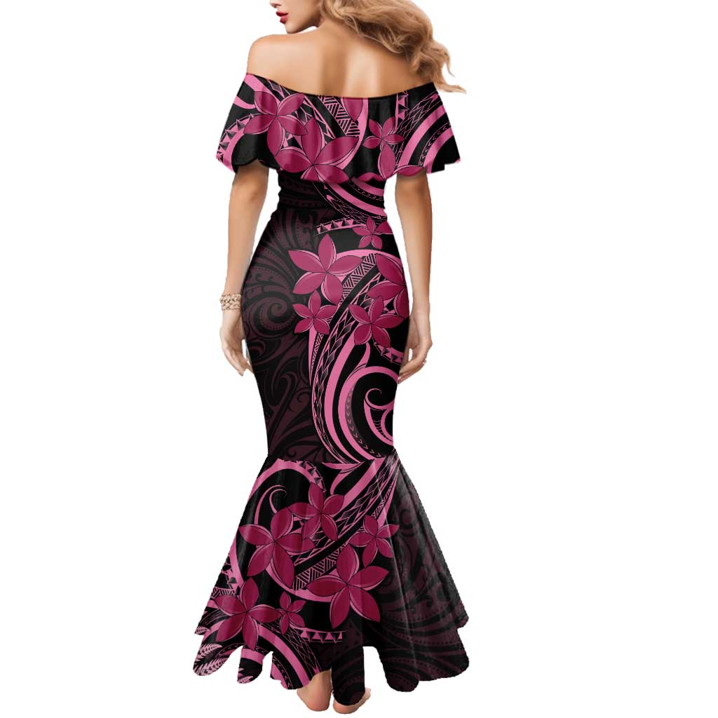 Aotearoa Maori Family Matching Mermaid Dress and Hawaiian Shirt Pink Fern Ribbons on Black - Polynesian Pride
