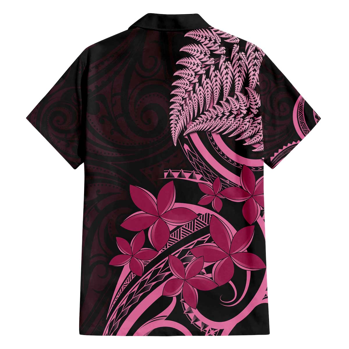 Aotearoa Maori Family Matching Off The Shoulder Long Sleeve Dress and Hawaiian Shirt Pink Fern Ribbons on Black - Polynesian Pride