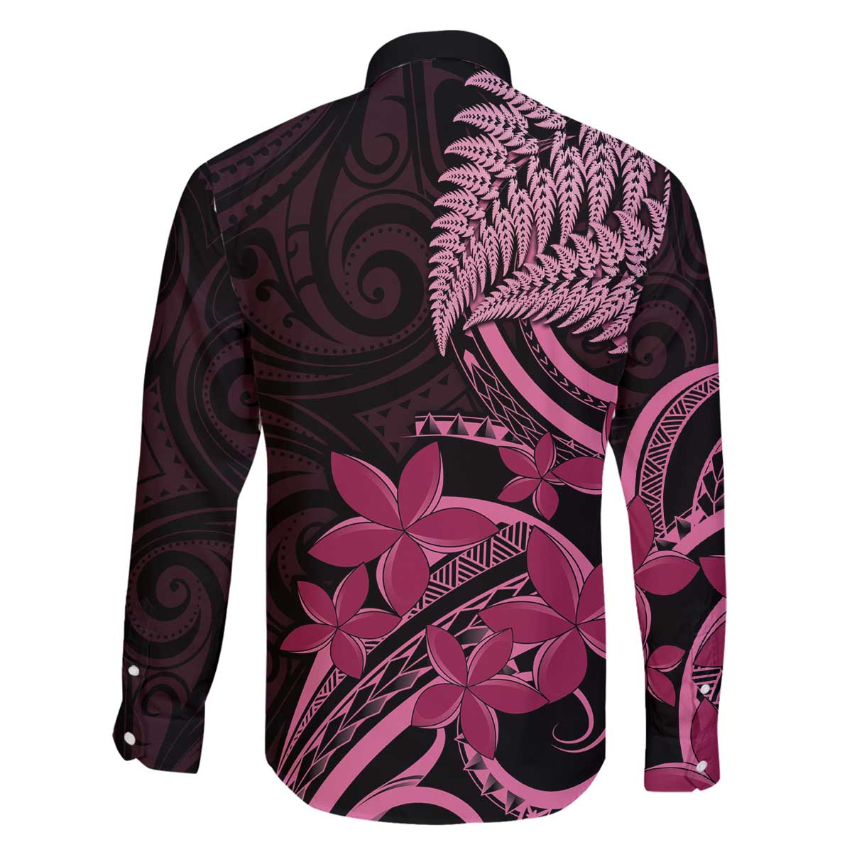 Aotearoa Maori Family Matching Off The Shoulder Long Sleeve Dress and Hawaiian Shirt Pink Fern Ribbons on Black - Polynesian Pride