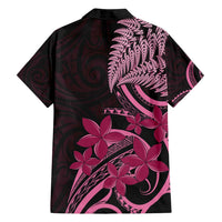 Aotearoa Maori Family Matching Off Shoulder Short Dress and Hawaiian Shirt Pink Fern Ribbons on Black - Polynesian Pride