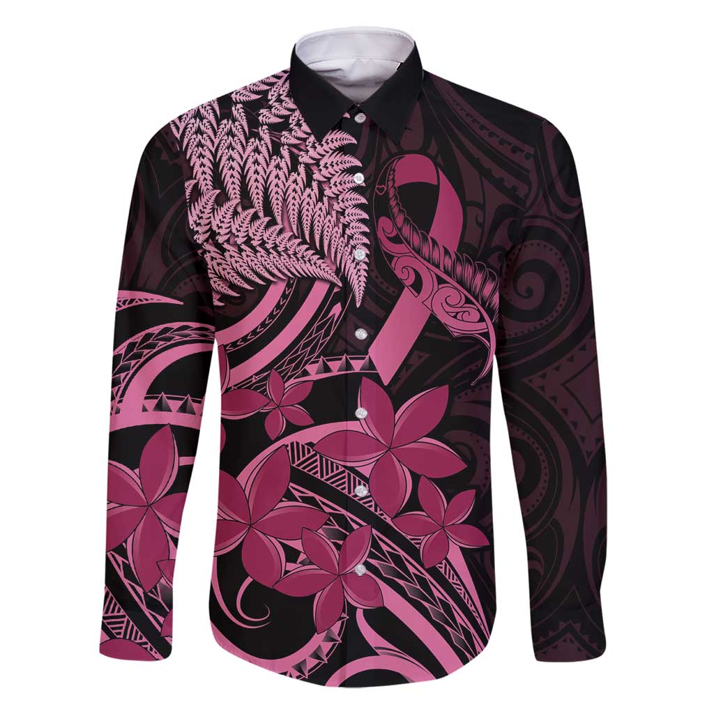 Aotearoa Maori Family Matching Off Shoulder Short Dress and Hawaiian Shirt Pink Fern Ribbons on Black - Polynesian Pride