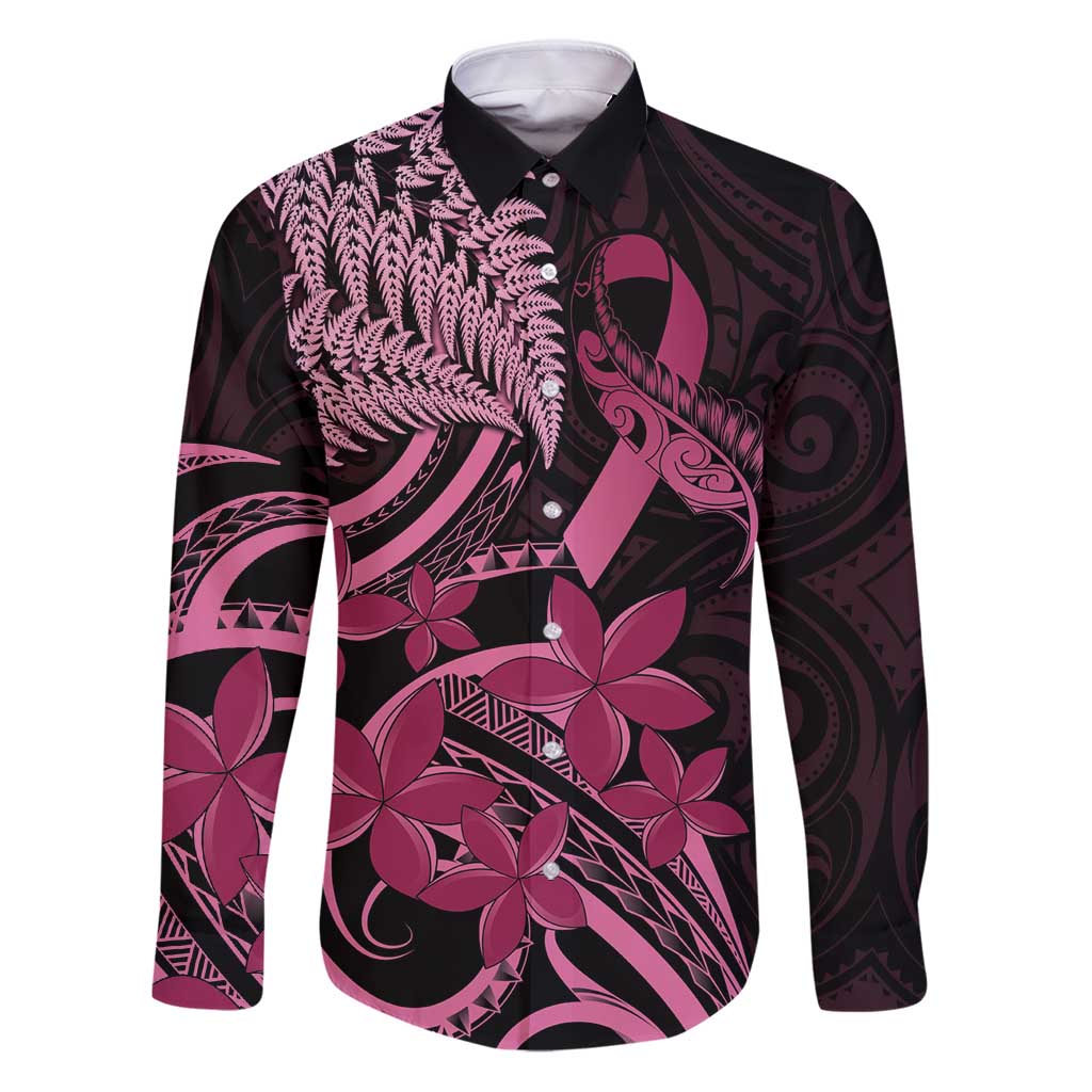 Aotearoa Maori Family Matching Puletasi and Hawaiian Shirt Pink Fern Ribbons on Black - Polynesian Pride