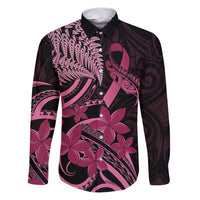 Aotearoa Maori Family Matching Puletasi and Hawaiian Shirt Pink Fern Ribbons on Black - Polynesian Pride