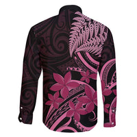 Aotearoa Maori Family Matching Short Sleeve Bodycon Dress and Hawaiian Shirt Pink Fern Ribbons on Black - Polynesian Pride