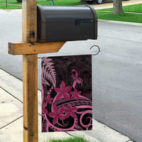 Aotearoa Maori Garden Flag Pink Fern Ribbons on Black - Polynesian Pride