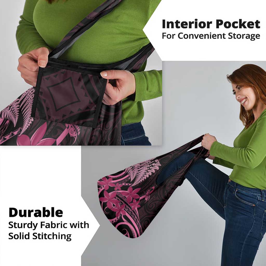 Aotearoa Maori Grocery Bag Pink Fern Ribbons on Black - Polynesian Pride