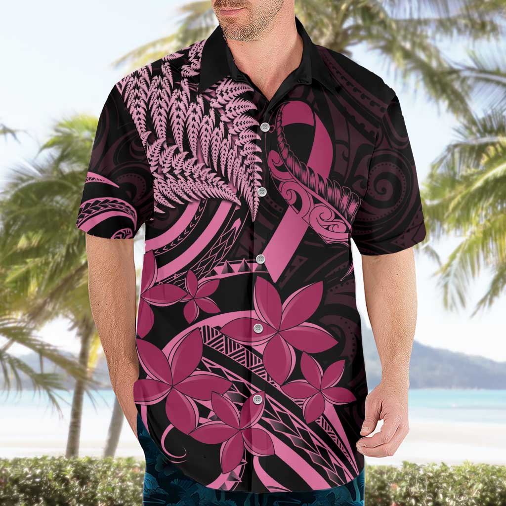 Aotearoa Maori Hawaiian Shirt Pink Fern Ribbons on Black - Polynesian Pride