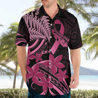 Aotearoa Maori Hawaiian Shirt Pink Fern Ribbons on Black - Polynesian Pride