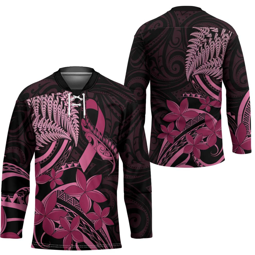 Aotearoa Maori Hockey Jersey Pink Fern Ribbons on Black - Polynesian Pride