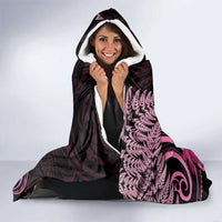 Aotearoa Maori Hooded Blanket Pink Fern Ribbons on Black - Polynesian Pride