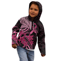 Aotearoa Maori Kid Hoodie Pink Fern Ribbons on Black - Polynesian Pride