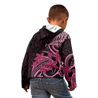Aotearoa Maori Kid Hoodie Pink Fern Ribbons on Black - Polynesian Pride
