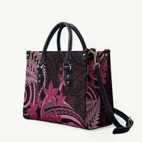 Aotearoa Maori Leather Bag Pink Fern Ribbons on Black - Polynesian Pride