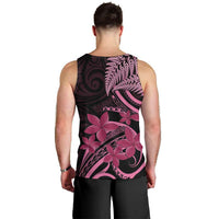 Aotearoa Maori Men Tank Top Pink Fern Ribbons on Black - Polynesian Pride