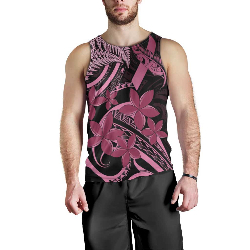 Aotearoa Maori Men Tank Top Pink Fern Ribbons on Black - Polynesian Pride