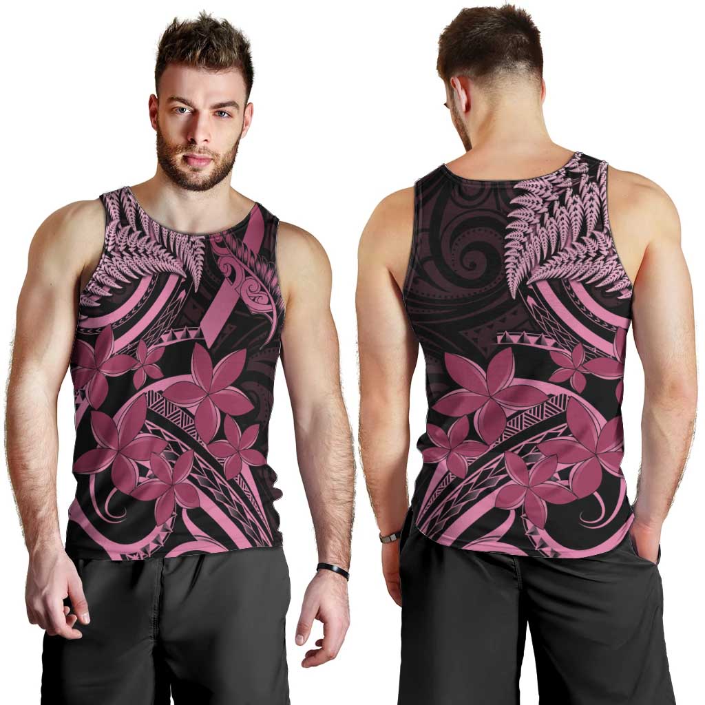 Aotearoa Maori Men Tank Top Pink Fern Ribbons on Black - Polynesian Pride