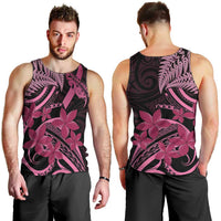 Aotearoa Maori Men Tank Top Pink Fern Ribbons on Black - Polynesian Pride