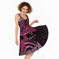 Aotearoa Maori Midi Dress Pink Fern Ribbons on Black - Polynesian Pride
