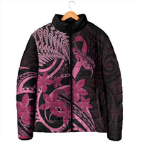 Aotearoa Maori Padded Jacket Pink Fern Ribbons on Black - Polynesian Pride