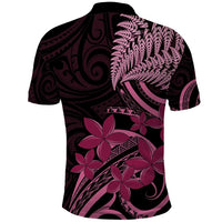 Aotearoa Maori Polo Shirt Pink Fern Ribbons on Black - Polynesian Pride