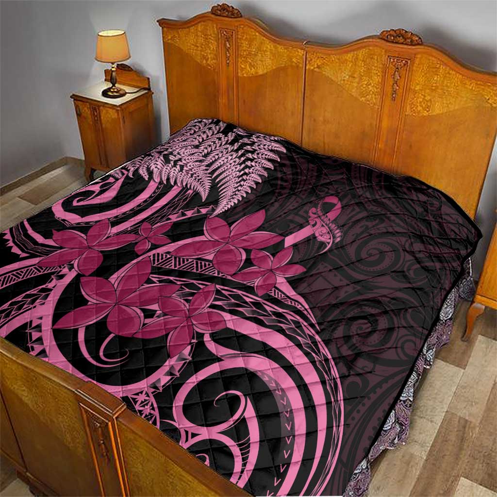 Aotearoa Maori Quilt Pink Fern Ribbons on Black - Polynesian Pride