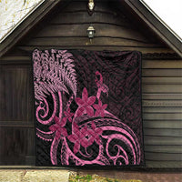 Aotearoa Maori Quilt Pink Fern Ribbons on Black - Polynesian Pride