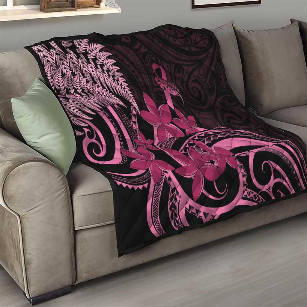 Aotearoa Maori Quilt Pink Fern Ribbons on Black - Polynesian Pride