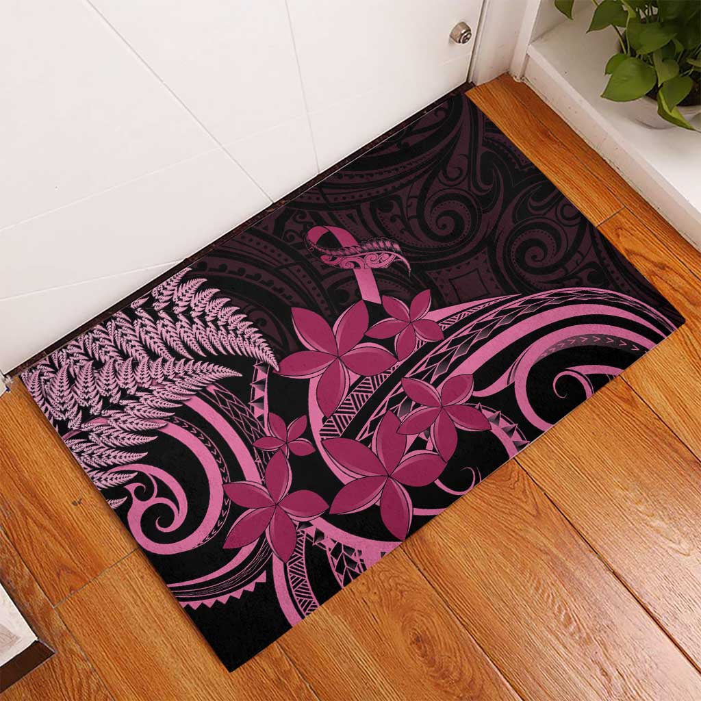 Aotearoa Maori Rubber Doormat Pink Fern Ribbons on Black - Polynesian Pride