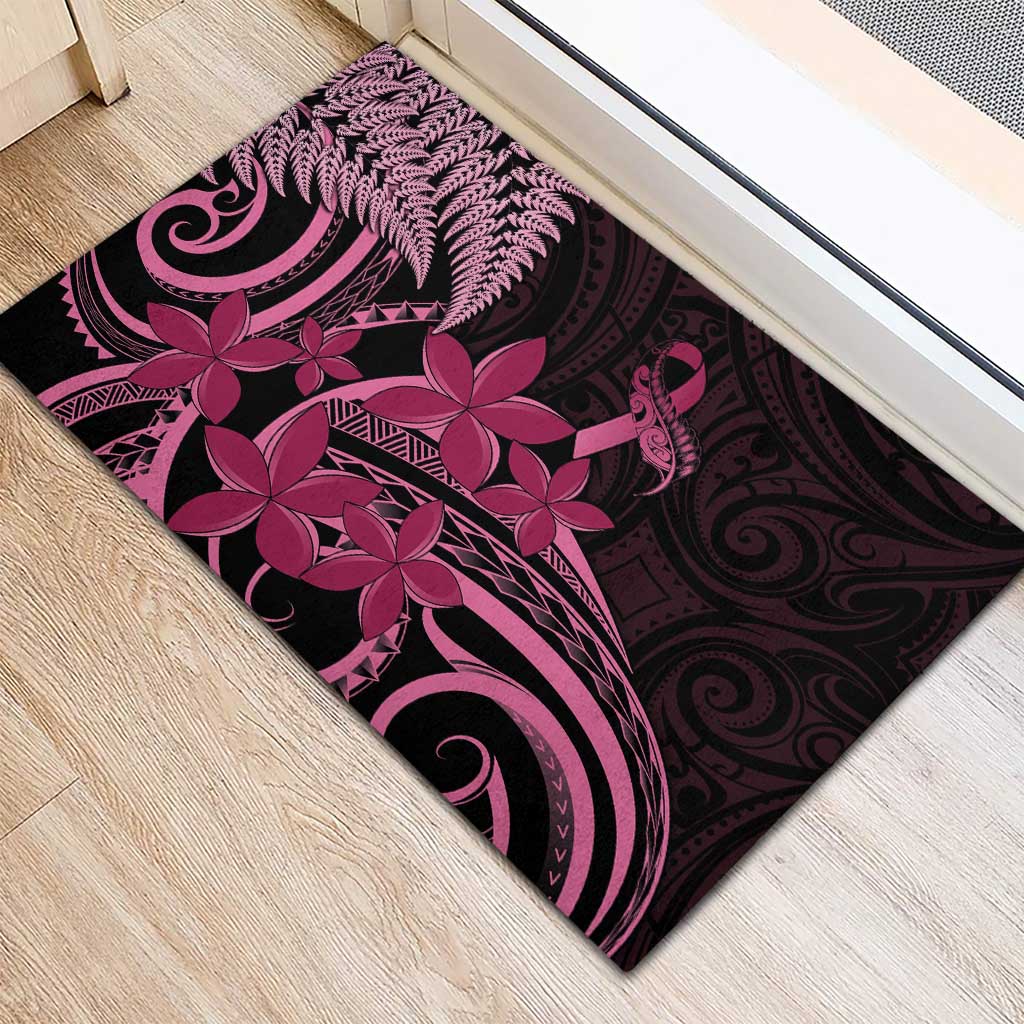 Aotearoa Maori Rubber Doormat Pink Fern Ribbons on Black - Polynesian Pride