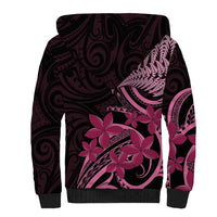 Aotearoa Maori Sherpa Hoodie Pink Fern Ribbons on Black - Polynesian Pride