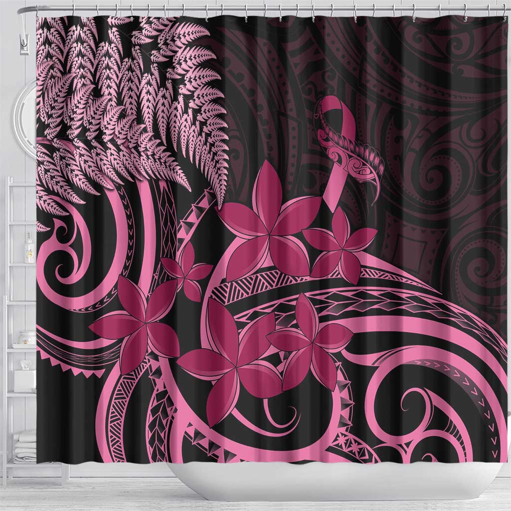 Aotearoa Maori Shower Curtain Pink Fern Ribbons on Black - Polynesian Pride