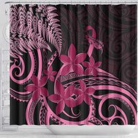Aotearoa Maori Shower Curtain Pink Fern Ribbons on Black - Polynesian Pride