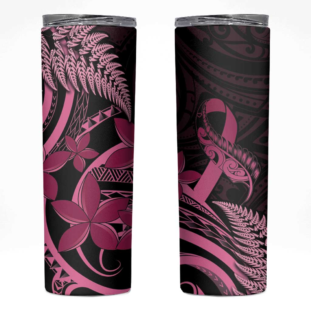 Aotearoa Maori Skinny Tumbler Pink Fern Ribbons on Black - Polynesian Pride