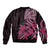 Aotearoa Maori Sleeve Zip Bomber Jacket Pink Fern Ribbons on Black - Polynesian Pride