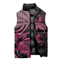 Aotearoa Maori Sleeveless Puffer Jacket Pink Fern Ribbons on Black - Polynesian Pride