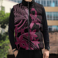 Aotearoa Maori Sleeveless Puffer Jacket Pink Fern Ribbons on Black - Polynesian Pride