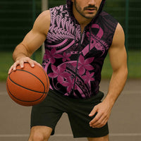 Aotearoa Maori Sleeveless Zip Hoodie Pink Fern Ribbons on Black LT7 - Polynesian Pride