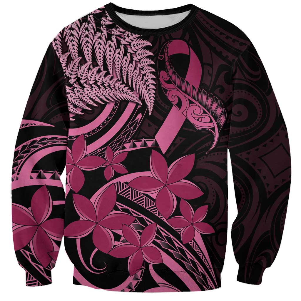 Aotearoa Maori Sweatshirt Pink Fern Ribbons on Black - Polynesian Pride