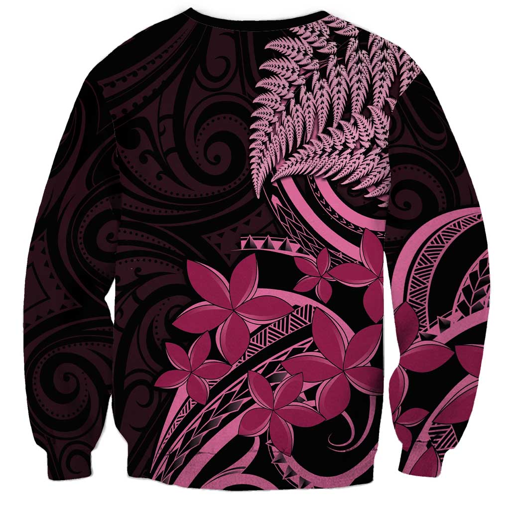 Aotearoa Maori Sweatshirt Pink Fern Ribbons on Black - Polynesian Pride
