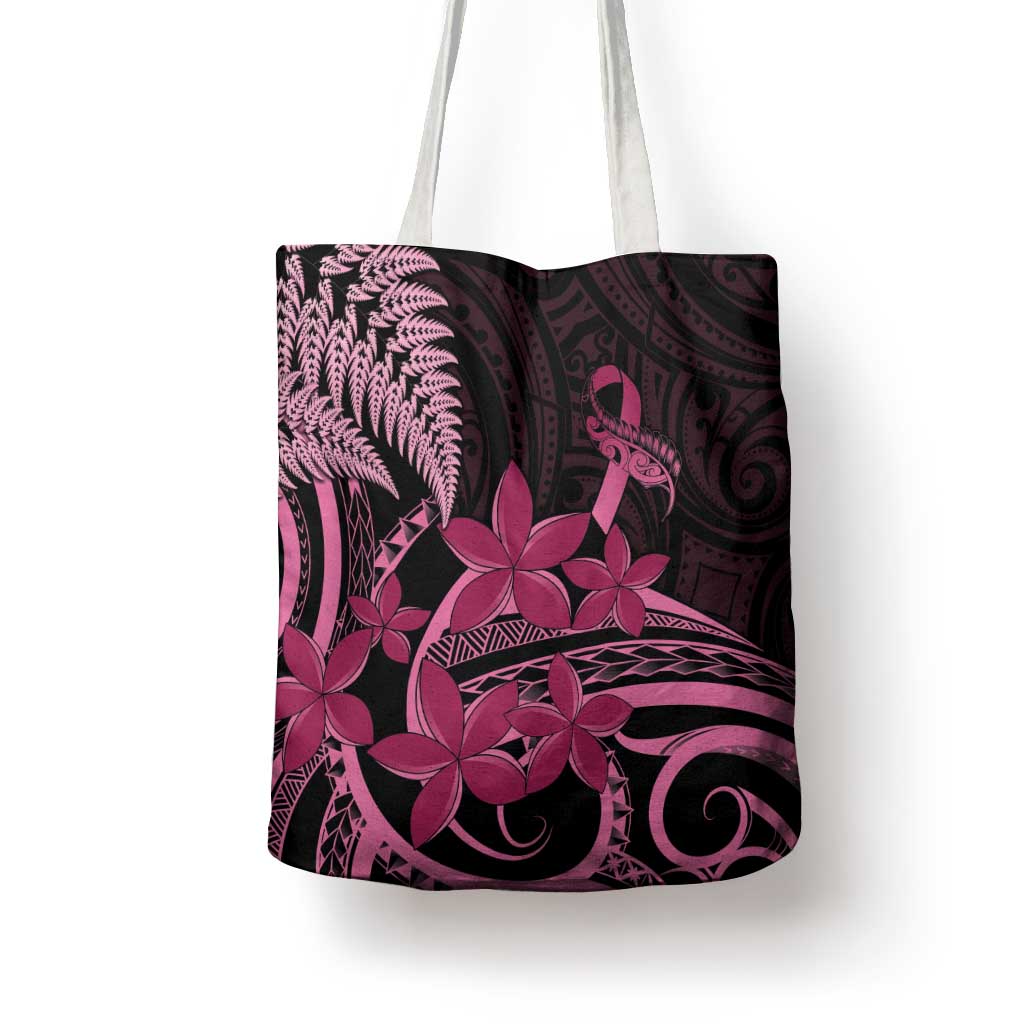 Aotearoa Maori Tote Bag Pink Fern Ribbons on Black - Polynesian Pride