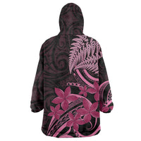 Aotearoa Maori Wearable Blanket Hoodie Pink Fern Ribbons on Black - Polynesian Pride
